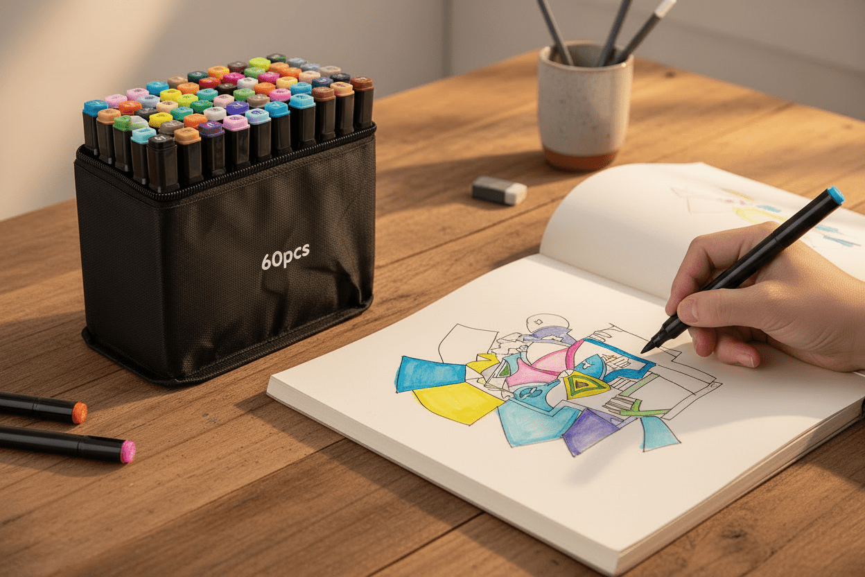 Double Sided Markers in Carry Bag - 60pc Lifestyle