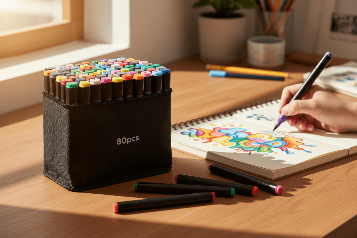 Double Sided Markers in Carry Bag - 80pc Lifestyle