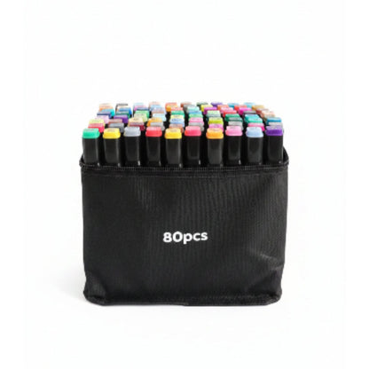 Double Sided Markers in Carry Bag - 80pc On White Background
