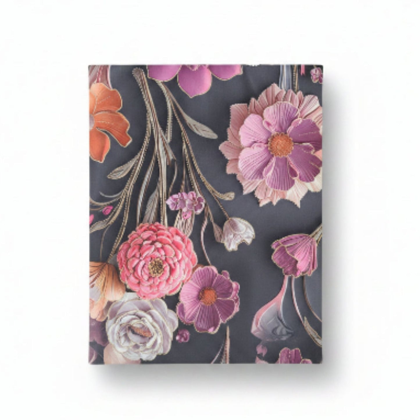 Duchess Satin Table Cloth 2.5M Black With Purple Flower