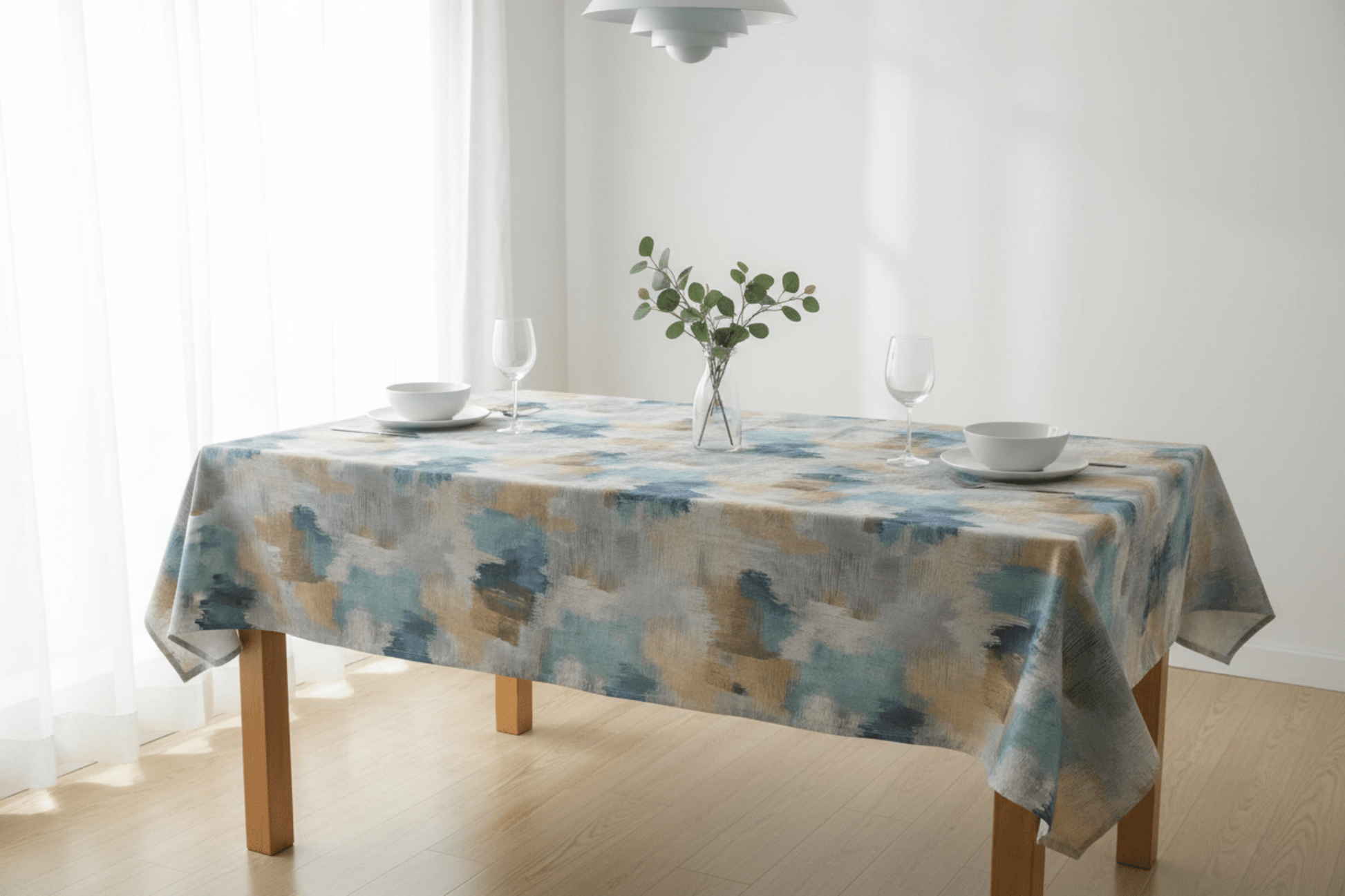 Duchess Satin Table Cloth 2.5M Blue Abstract