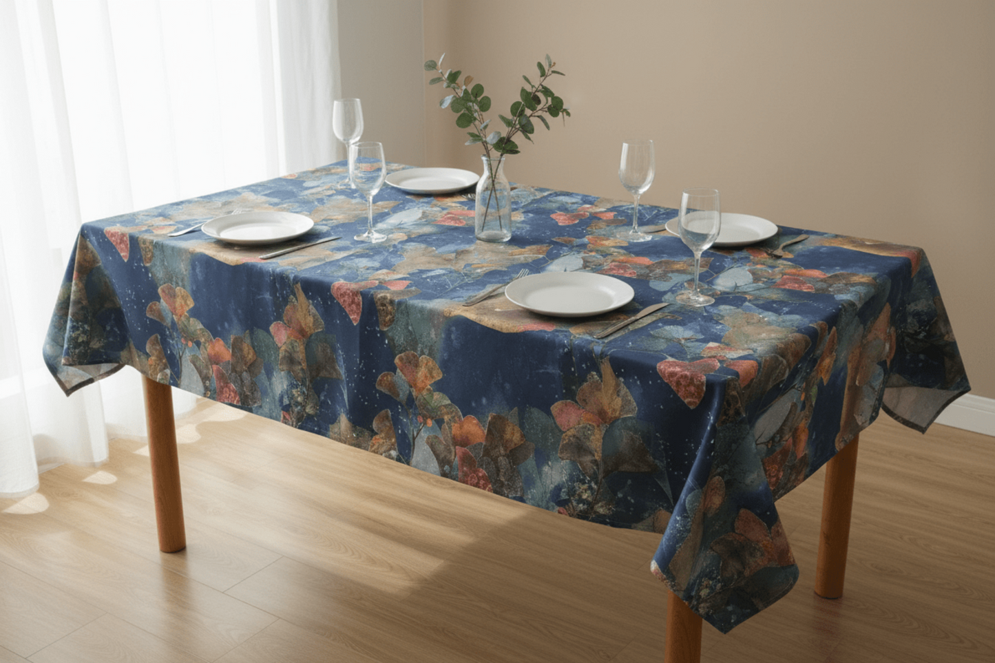 Duchess Satin Table Cloth 2.5M Blue Floral