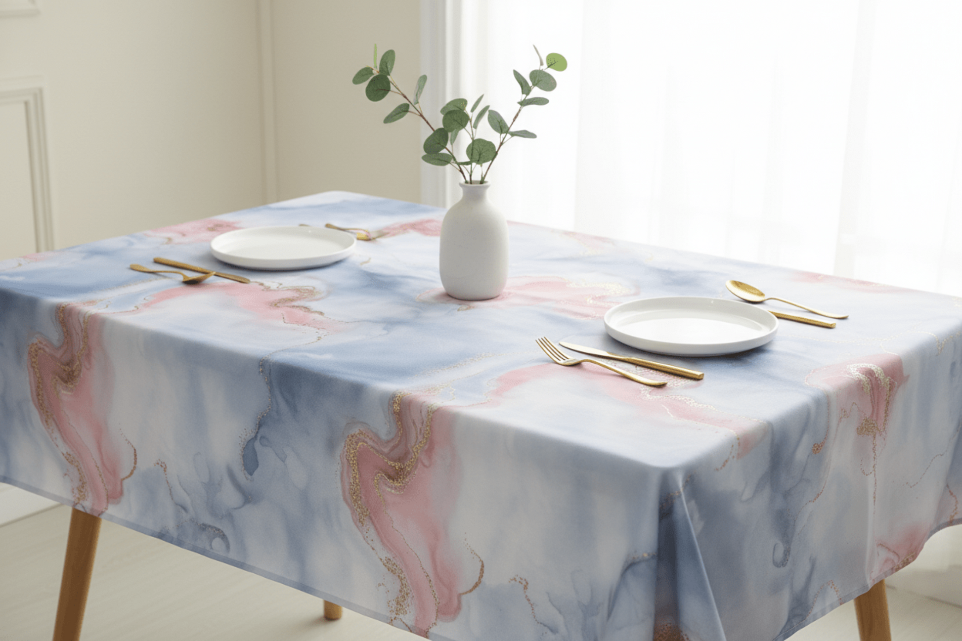 Duchess Satin Table Cloth 2.5M Blue/Pink Marble