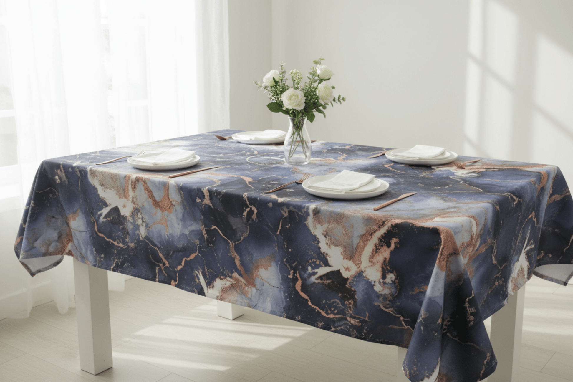 Duchess Satin Table Cloth 2.5M Navy Marble