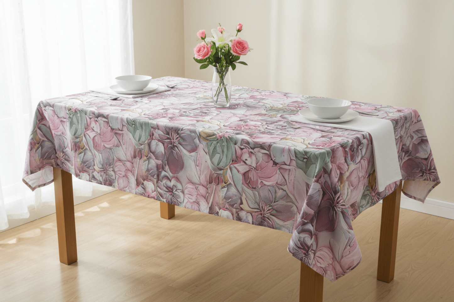 Duchess Satin Table Cloth 2.5M Pink Floral