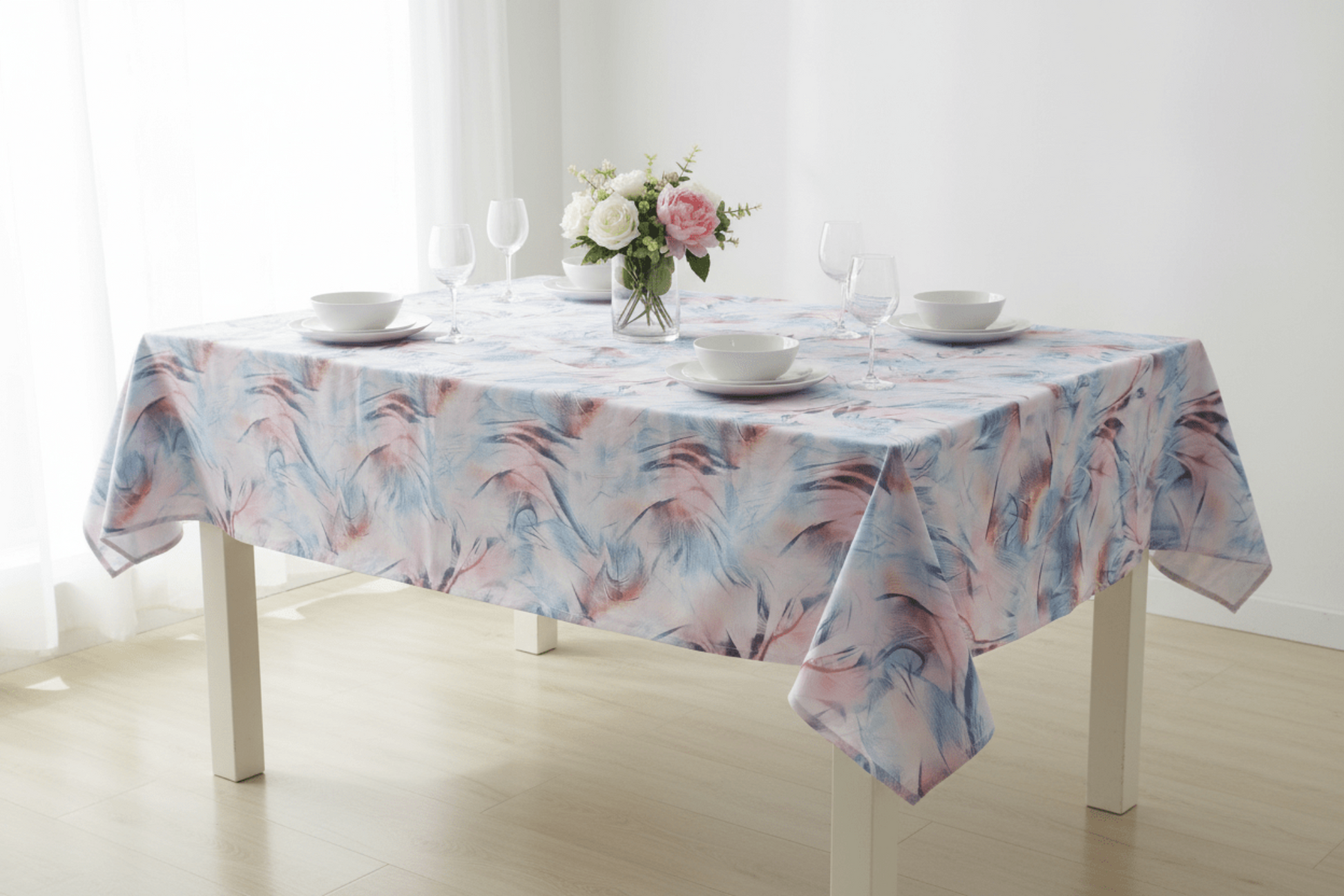 Duchess Satin Table Cloth 2.5M Pink/Blue Swirls