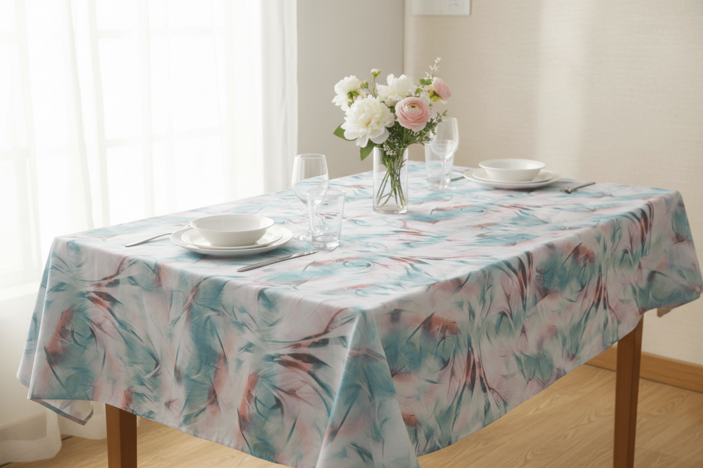 Duchess Satin Table Cloth 2.5M Pink/Green Abstract