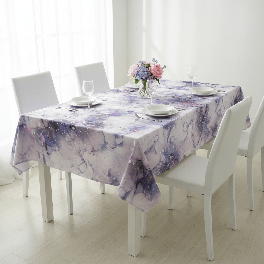 Duchess Satin Table Cloth 2.5M Purple Abstract