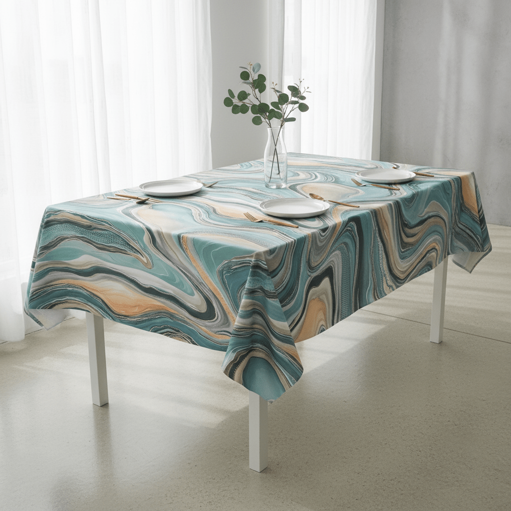 Duchess Satin Table Cloth 2.5M Teal Marble