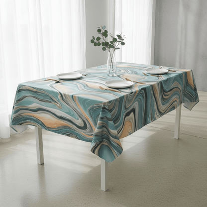 Duchess Satin Table Cloth 2.5M Teal Marble