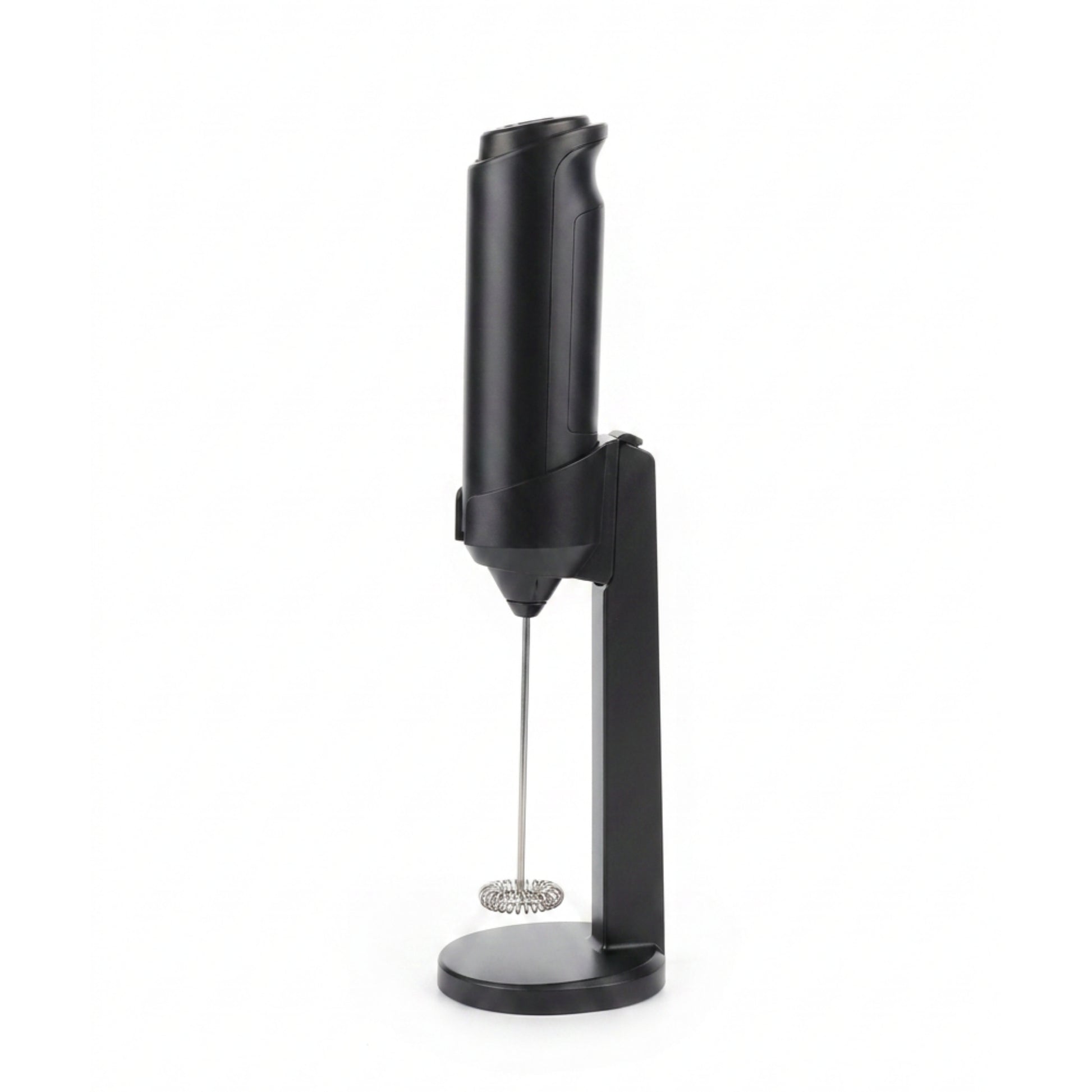 Electric Milk Frother on Stand – Handheld Coffee Foam Maker On White Background