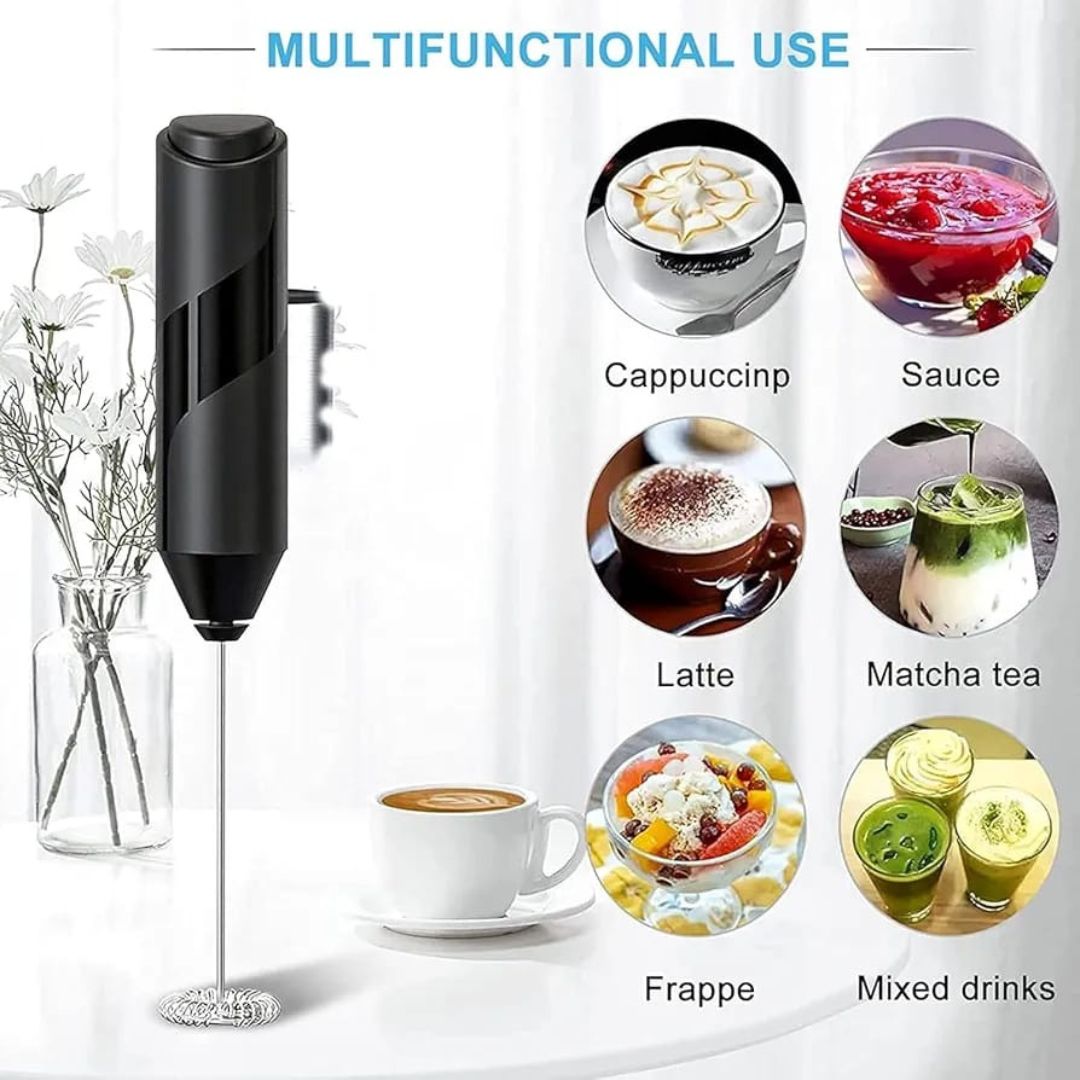 Electric Milk Frother on Stand – Handheld Coffee Foam Maker