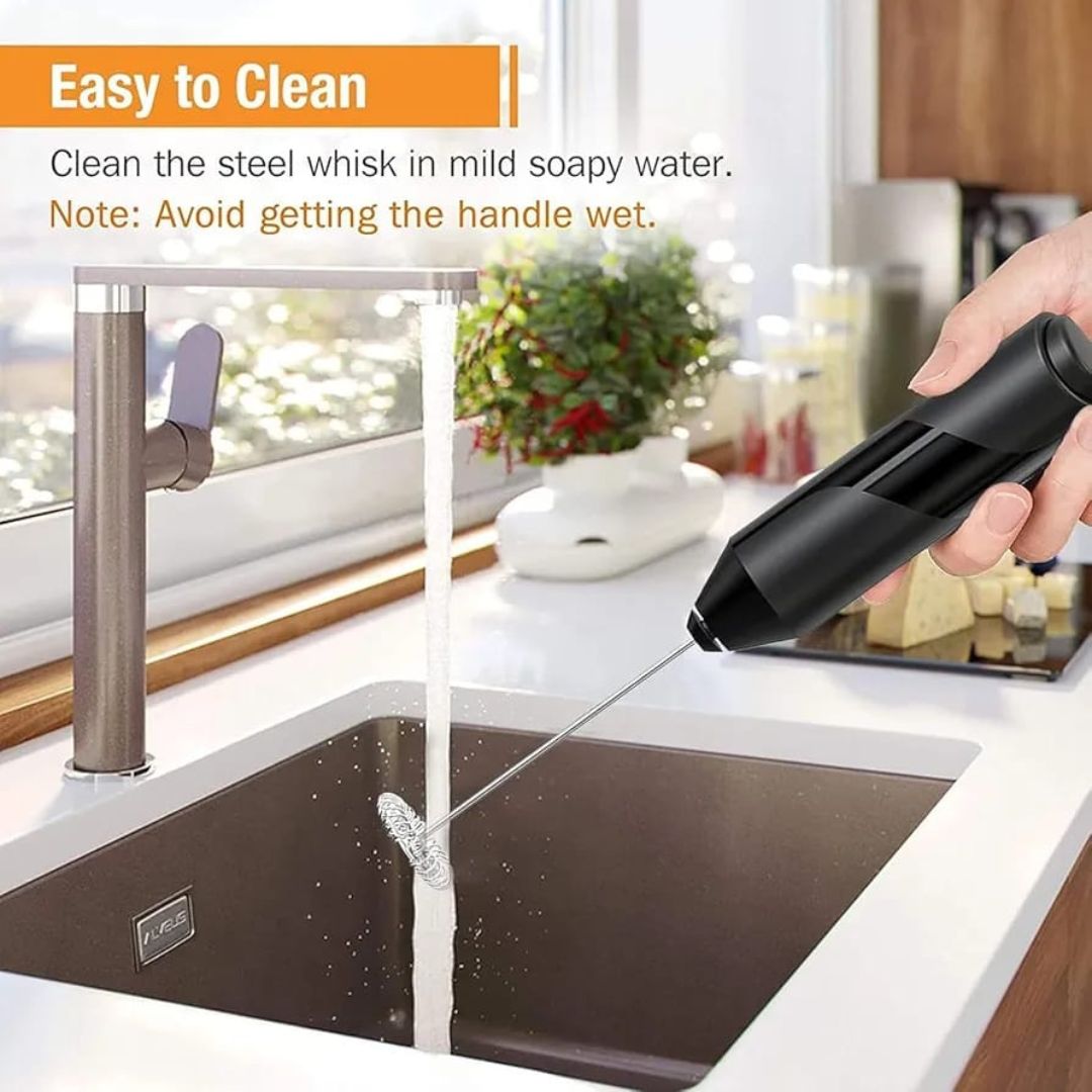Electric Milk Frother on Stand – Handheld Coffee Foam Maker