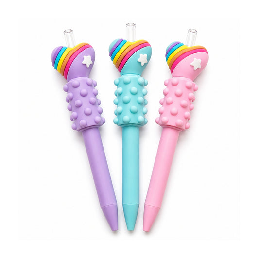 Fidget Heart Click Pen – Retractable Writing Pen with Clickable Heart Fidget Top