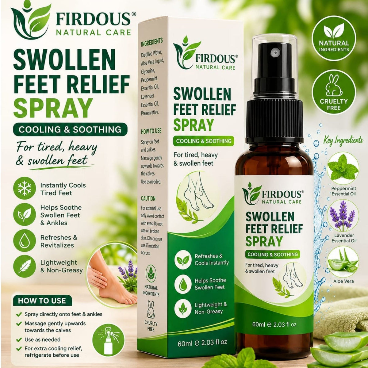 Firdous Foot Relief Spray 60ml – Soothing Cooling Spray for Swollen & Tired Feet