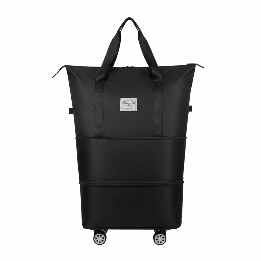 Foldable Duffle Bag With Wheels Black On White Background