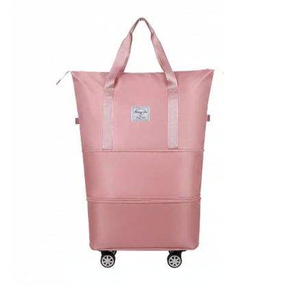 Foldable Duffle Bag With Wheels Pink On White Background
