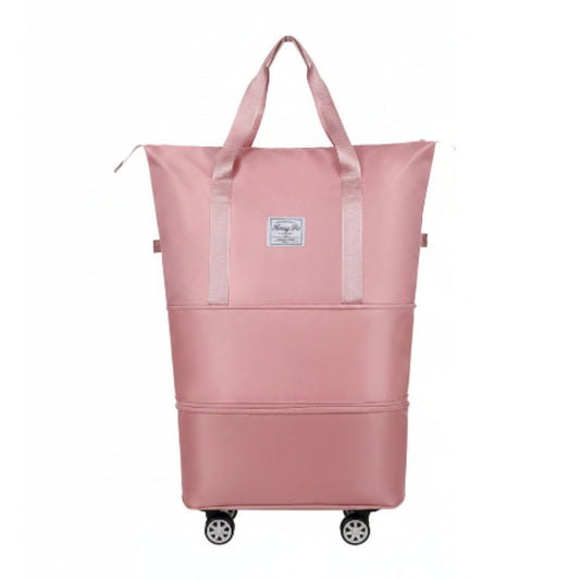 Foldable Duffle Bag With Wheels Pink On White Background