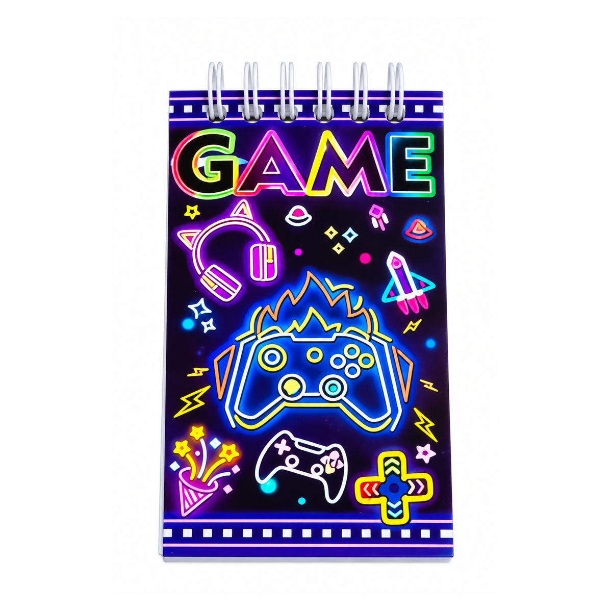Gamer Notebook with Pen Set in Assorted Gaming Designs with 6 × 10cm Notebook and 13.5cm Pen Notebook On White Background