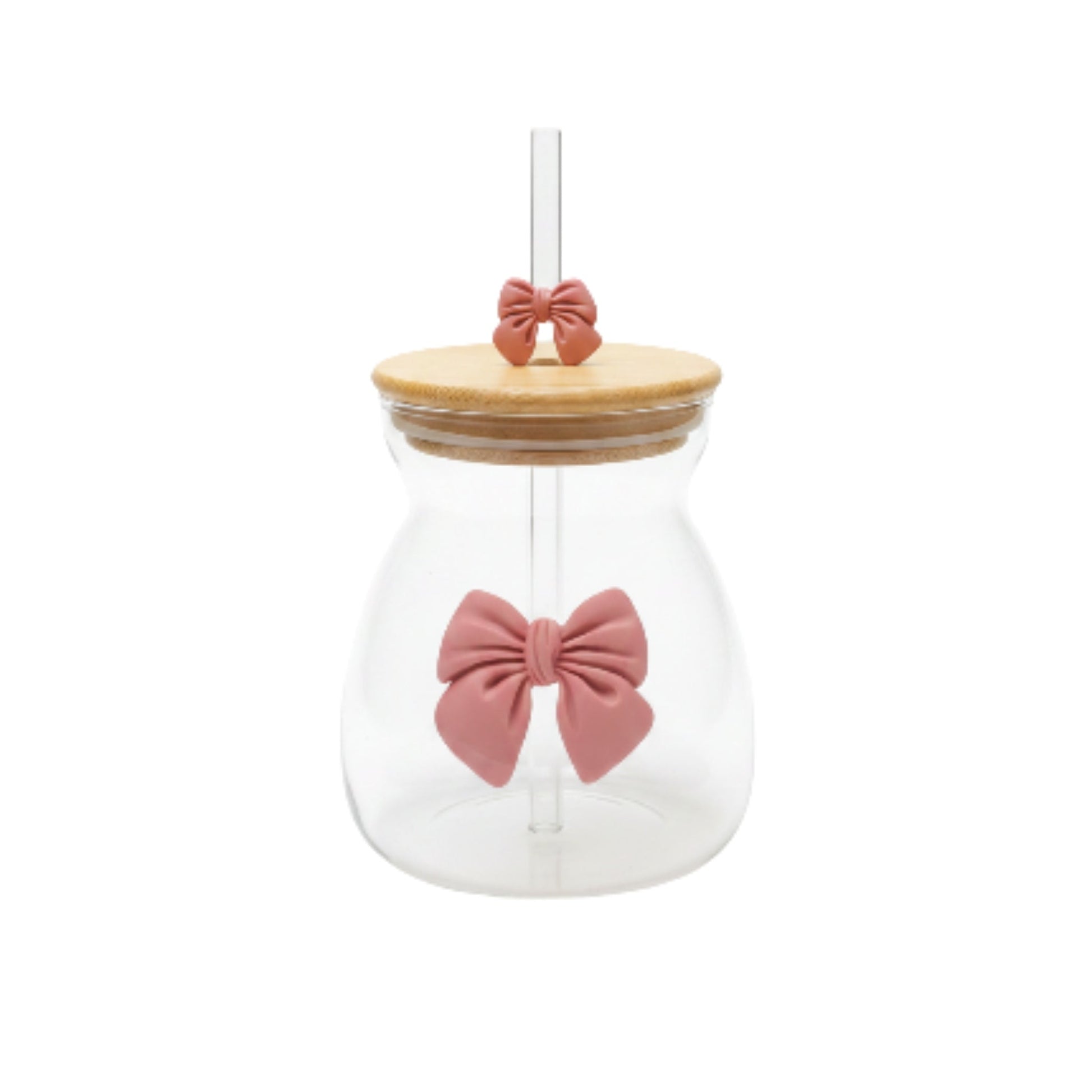 Glass Belly Cup With Lid And Straw - Pink On White Background