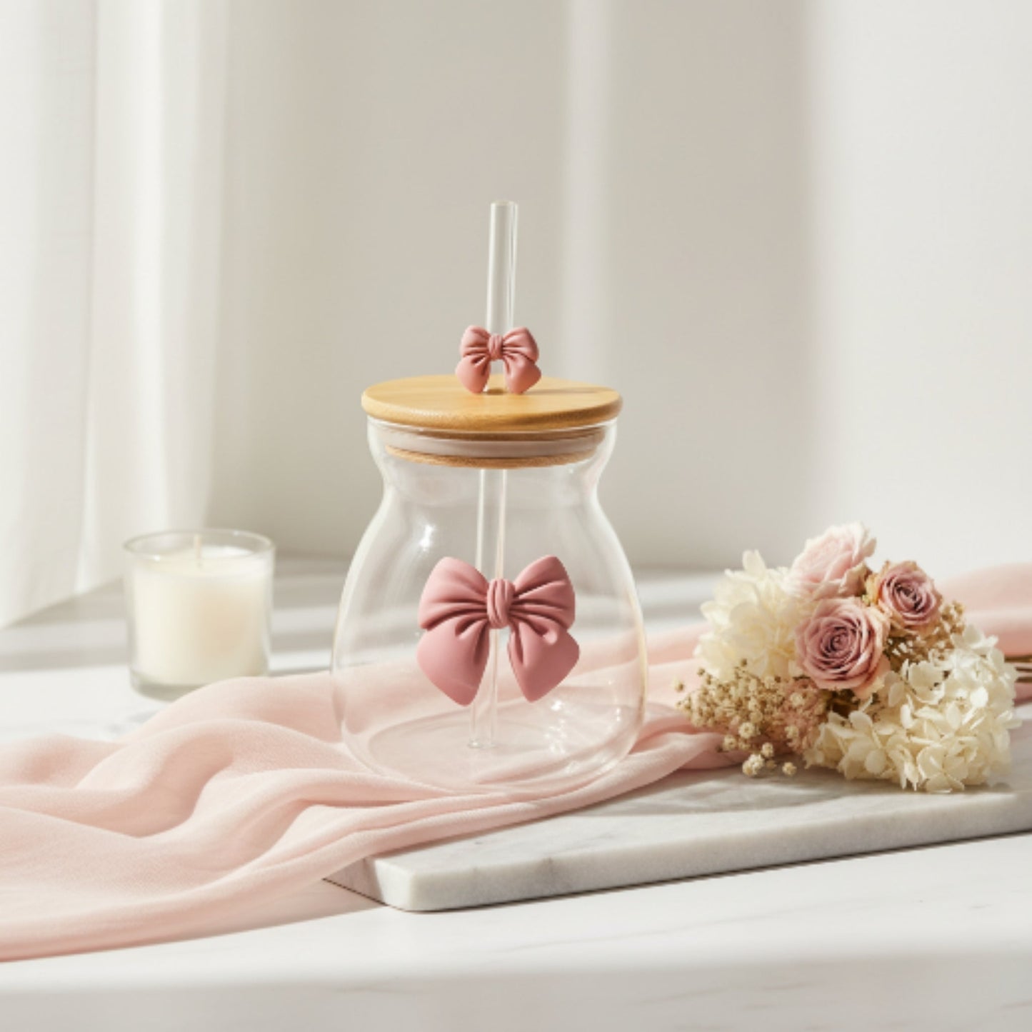 Glass Belly Cup With Lid And Straw - Pink Lifestyle