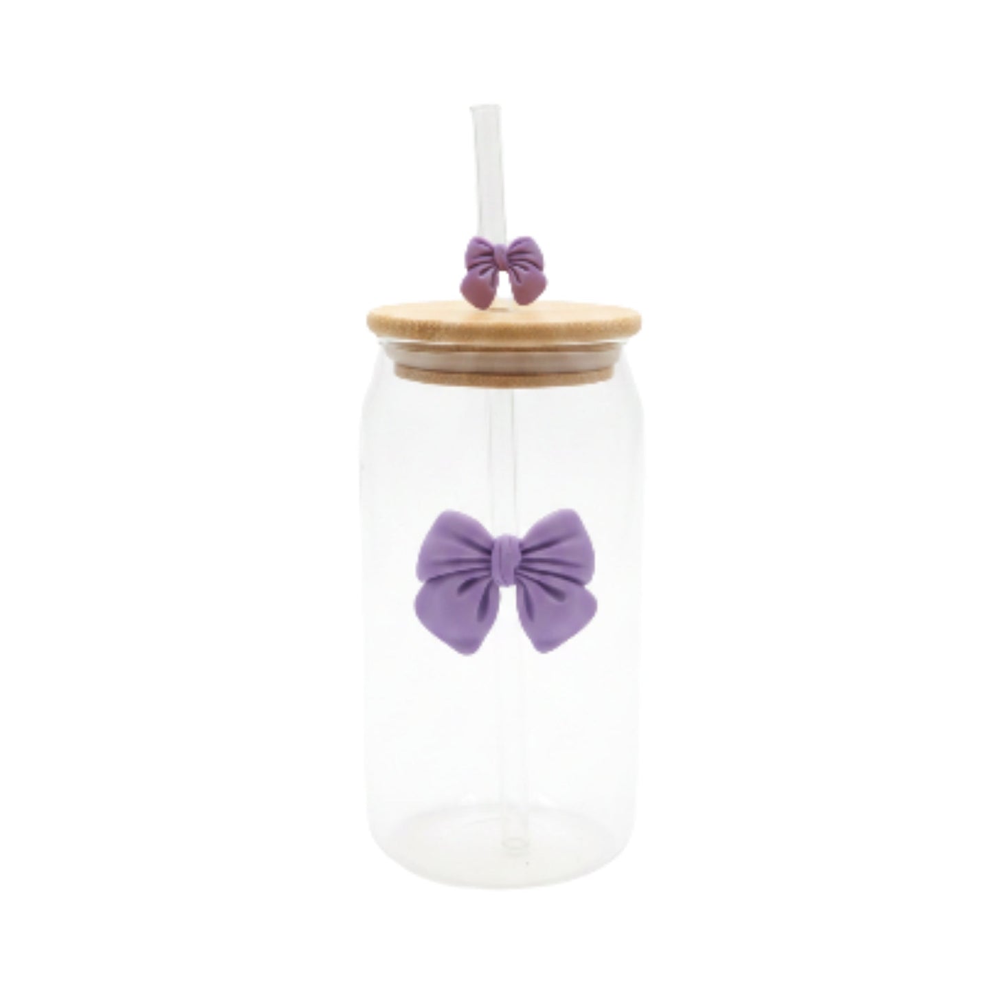 Glass Can With Bow And Straw