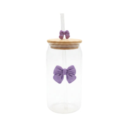 Glass Can With Bow And Straw