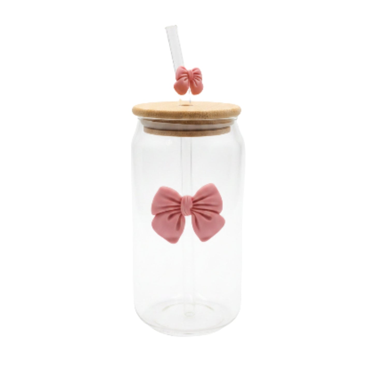 Glass Can With Bow And Straw