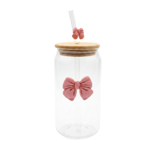Glass Can With Bow And Straw