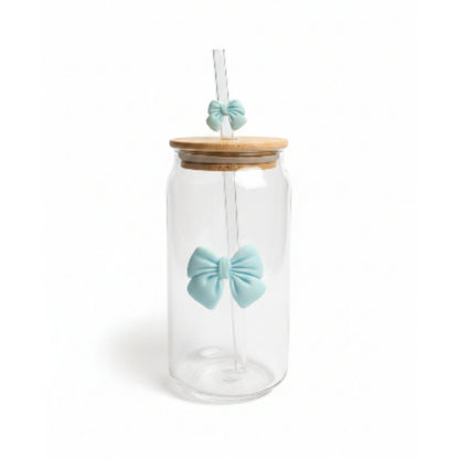 Glass Can With Bow And Straw