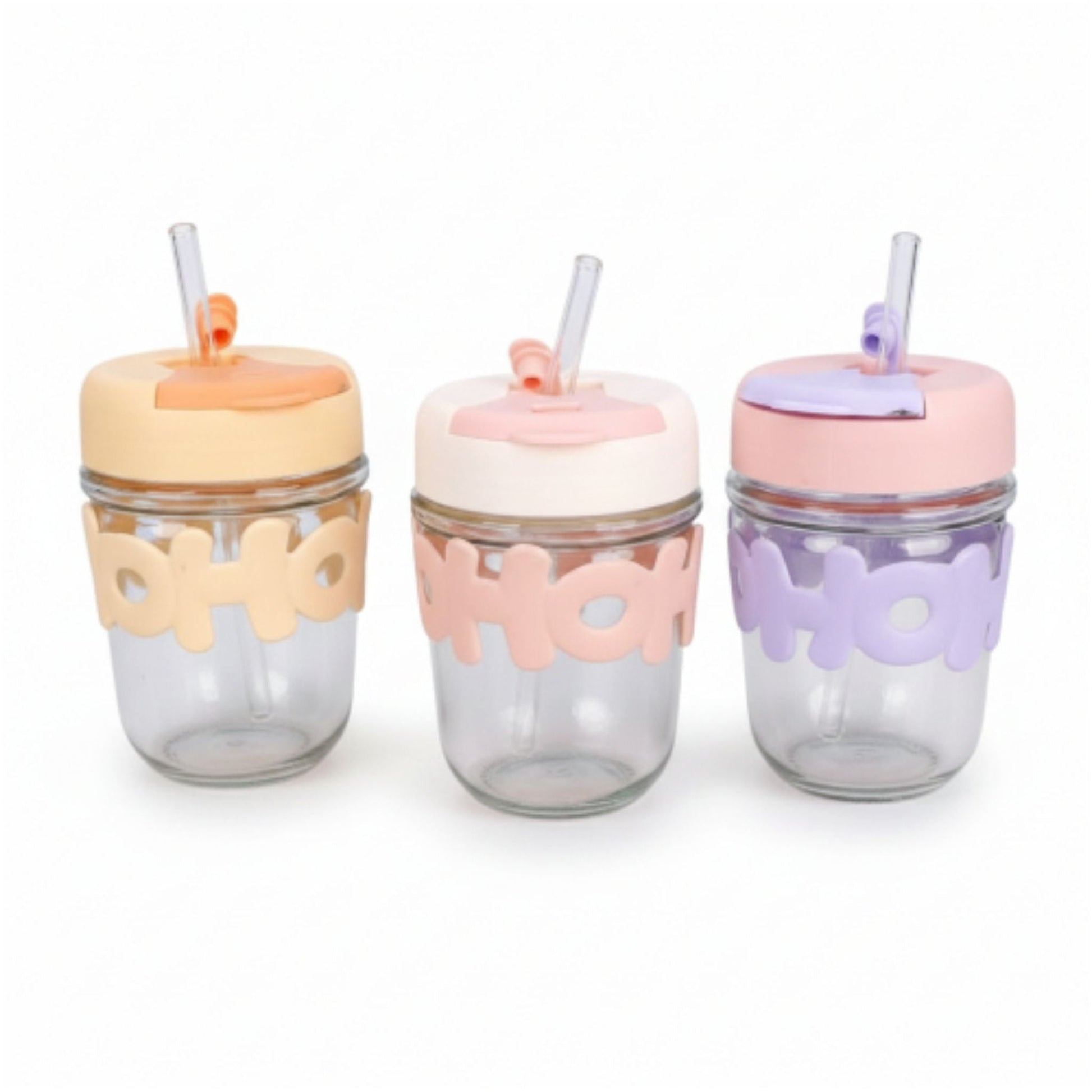 Glass Cup With Straw And Silicone Band 350ml