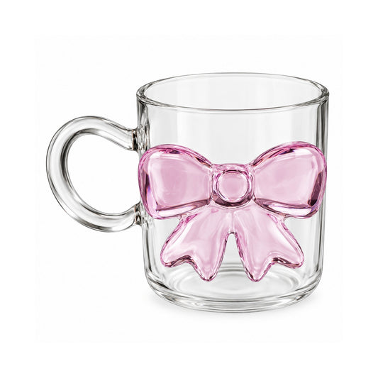 Glass Mug – Decorative Bow Detail With Clear Handle