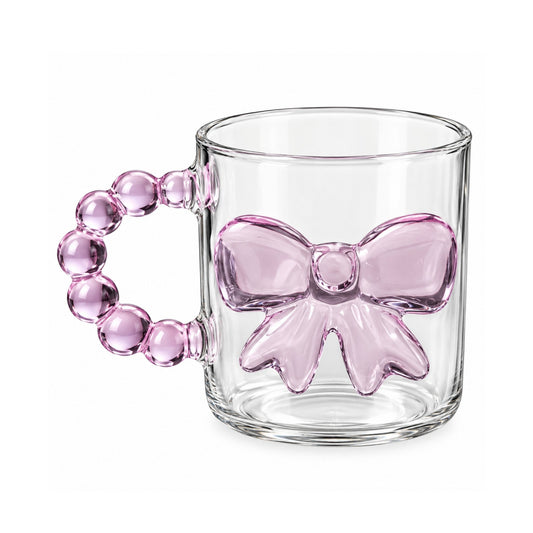 Glass Mug – Decorative Bow Detail with Pearl Handle
