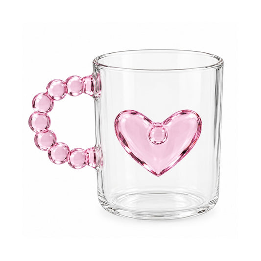Glass Mug – Decorative Heart Detail With Pearl Handle