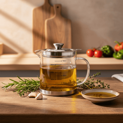 Glass Oil Jug With Strainer