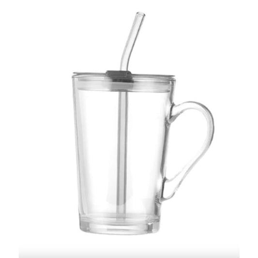 Glass Travel Mug With Straw - 450ml