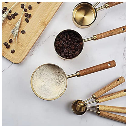 Gold Measuring Cups With Wooden Handle