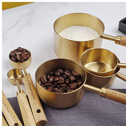 Gold Measuring Cups With Wooden Handle