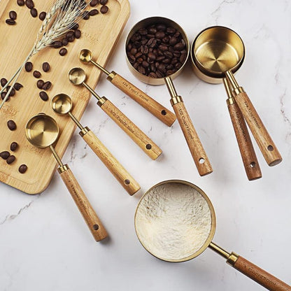 Gold Measuring Cups With Wooden Handle