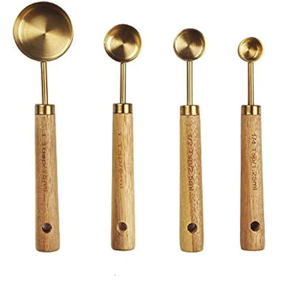 Gold Measuring Cups With Wooden Handle