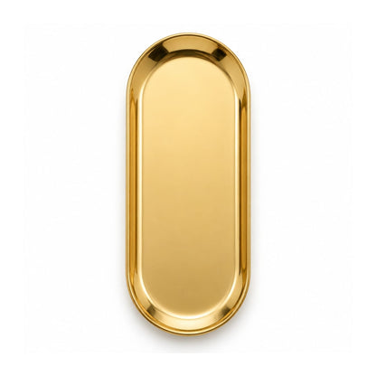 Gold Oval Stainless Steel Serving Tray – Multi-Purpose Serving Platter Extra Large On White Background