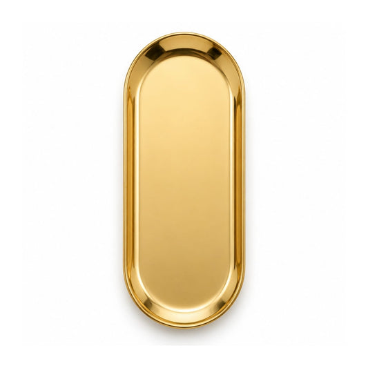 Gold Oval Stainless Steel Serving Tray – Multi-Purpose Serving Platter Extra Large On White Background