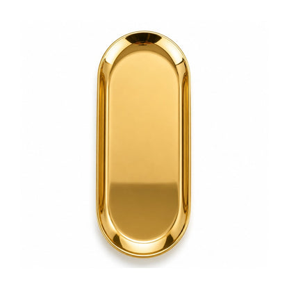 Gold Oval Stainless Steel Serving Tray – Multi-Purpose Serving Platter Large On White Background