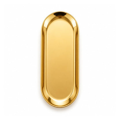 Gold Oval Stainless Steel Serving Tray – Multi-Purpose Serving Platter Medium On White Background