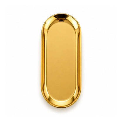 Gold Oval Stainless Steel Serving Tray – Multi-Purpose Serving Platter Small n White Background