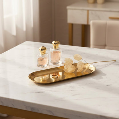 Gold Oval Stainless Steel Serving Tray – Multi-Purpose Serving Platter Lifestyle