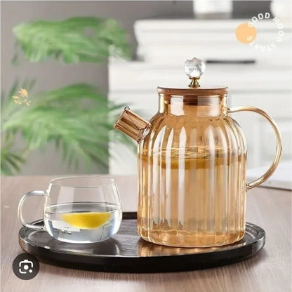 Gold Striped Teapot With Acrylic Knob
