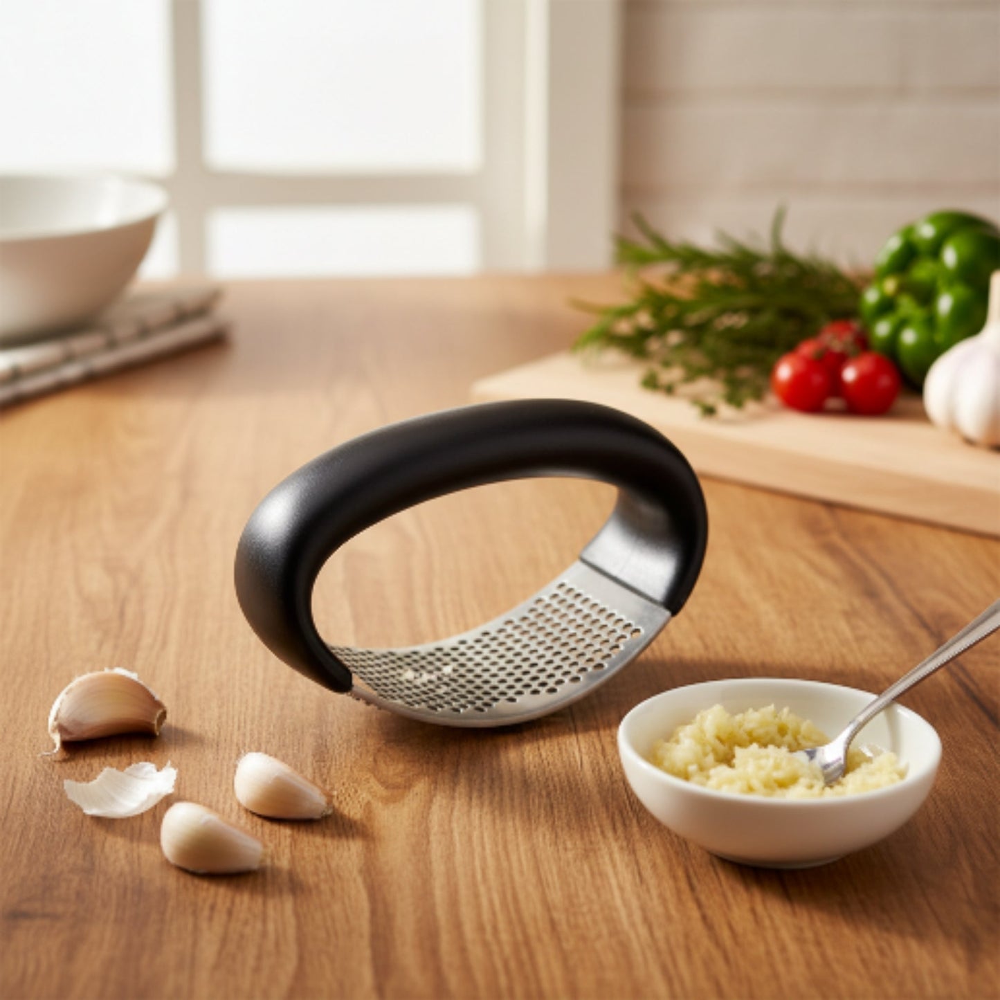 Handheld Stainless Steel Garlic Press & Crusher – Kitchen Mincer Tool