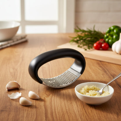 Handheld Stainless Steel Garlic Press & Crusher – Kitchen Mincer Tool