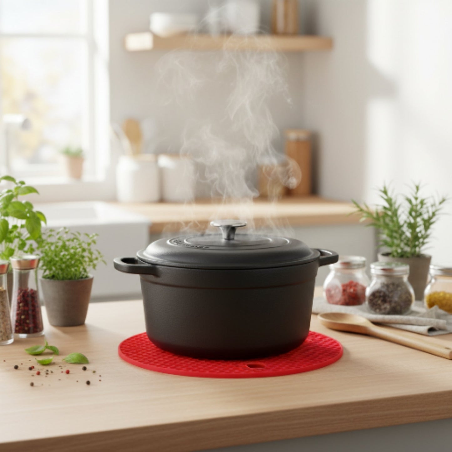 Heat Resistant Silicone Round Pot Mat & Trivet for Kitchen